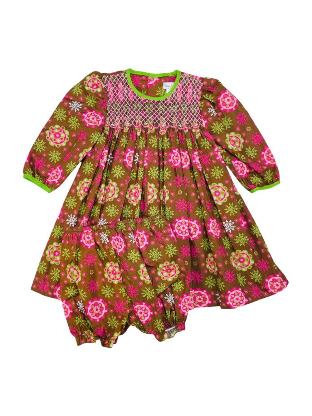 Petit Pomme Floral Long Sleeve Smocked Dress + Bloomers Set Outfit 24m +
